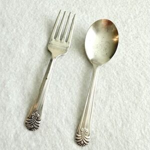 Vintage Vogue Silver Plate Child Fork & Spoon Set 5″ Junior Flatware